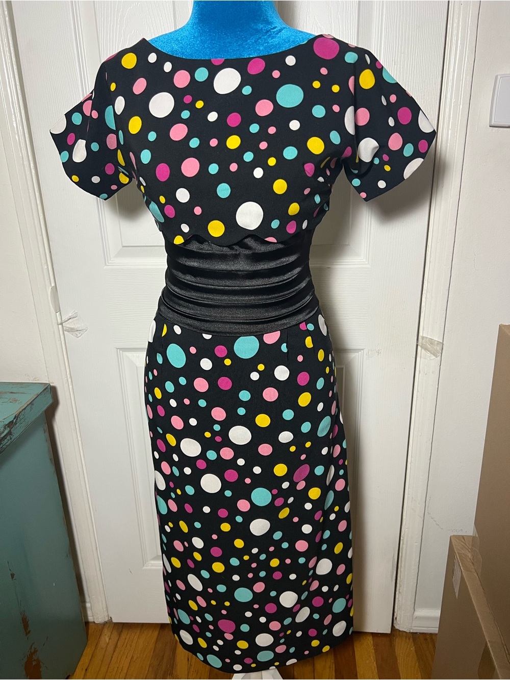 Bettie Page Polka Dot Pin Up Midi Dress Women’s Small